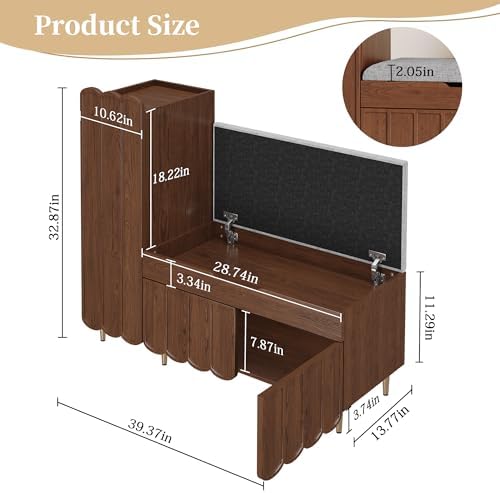 3More L-Shaped Entryway Shoe Bench with Cushioned Seat, Brown