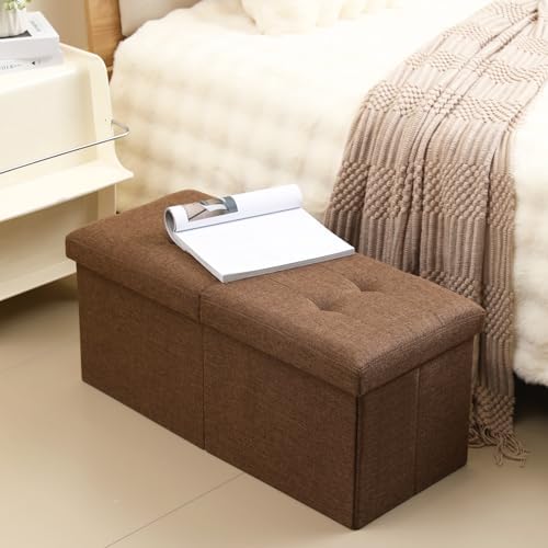 Storage Ottoman Bench Foldable Footrest Foot Stool, 30" Fabric Brown
