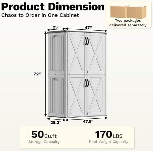 Devoko 50 Cu Ft Plastic Outdoor Storage Cabinet, White
