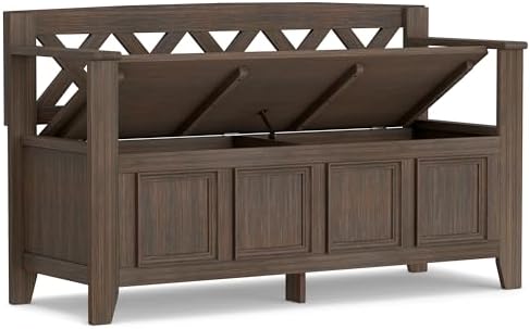 SIMPLIHOME Amherst 48" Wide Solid Wood Storage Bench in Farmhouse Brown