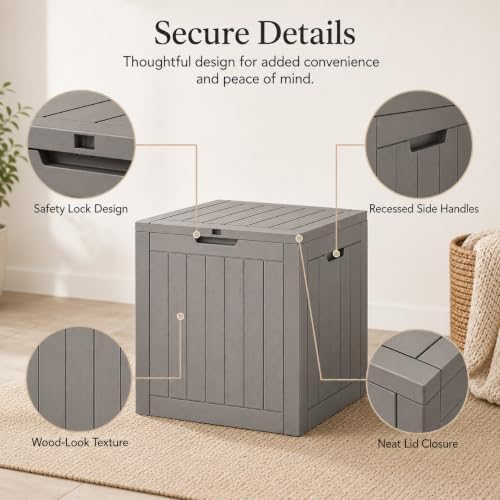 Outdoor Storage Box Resin Deck Box Waterproof Gray Brown 36 Gallon
