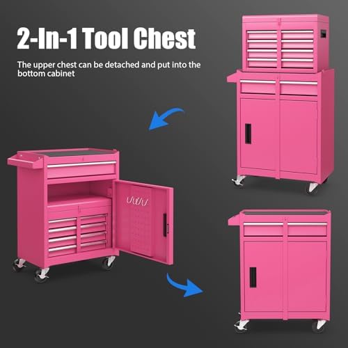 DREAMADE 5-Drawer Tool Chest Combo, Rolling Tool Cabinet w/Detachable Top Too...