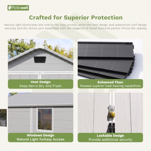 Patiowell 6X10 FT Plastic Outdoor Storage Shed with Floor, Light Grey