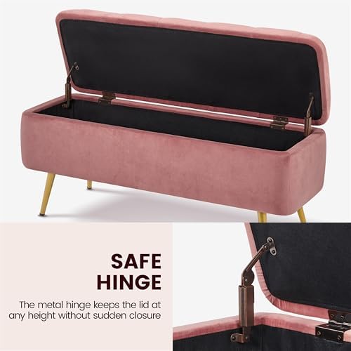 Yaheetech Storage Ottoman Bench for Bedroom, Velvet End of Bed Bench, Pink