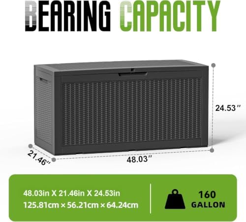 160 Gal Deck Box Outdoor Waterproof Storage Bench Lockable