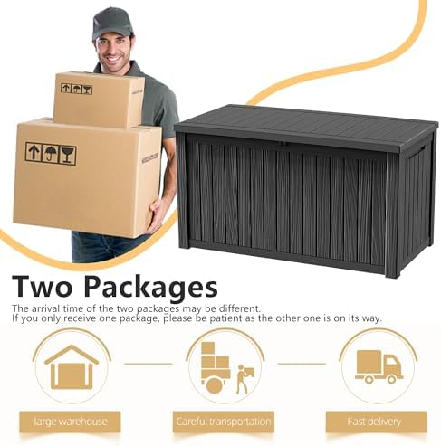 DRATO 200 Gallon Outdoor Storage Box Waterproof, Resin Lockable Deck Box