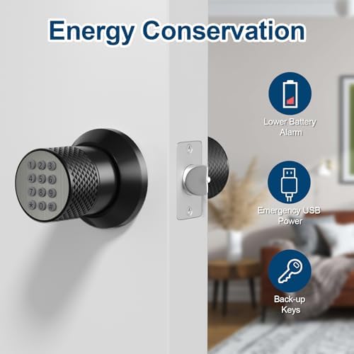 FITNATE Digital Door Lock with Keypad, Keyless Entry Knob Auto Lock, Black