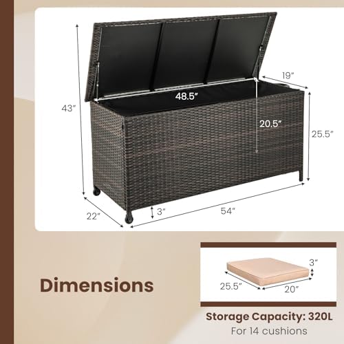 Tangkula Rattan Deck Box, 85 Gallon Storage Container with Waterproof Liner, ...