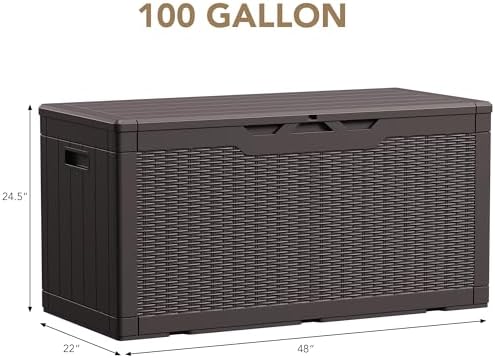 Devoko 100 Gallon Waterproof Deck Box, Resin Large Outdoor Storage Box