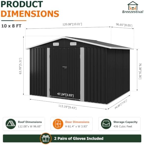 10x8FT Outdoor Storage Shed with Floor Black