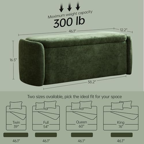 VKNOW Storage Bench, Upholstered Storage Ottoman Bench with Hinge, Green