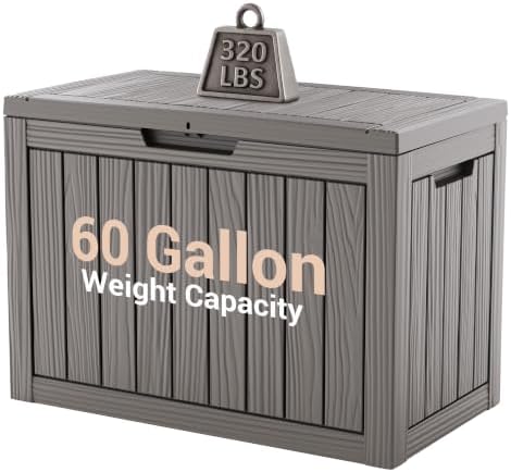 DRATO 60 Gallon Outdoor Storage Box Waterproof, Lockable Deck Box, Grey