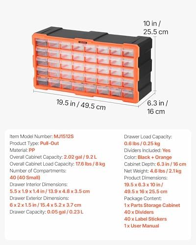 VEVOR 40-Drawer Storage Organizer, Plastic, Drawer Storage Cabinet for Garage...