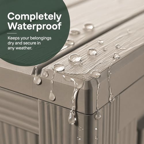 Outdoor Storage Box Resin Deck Box Waterproof Gray Brown 98 Gallon