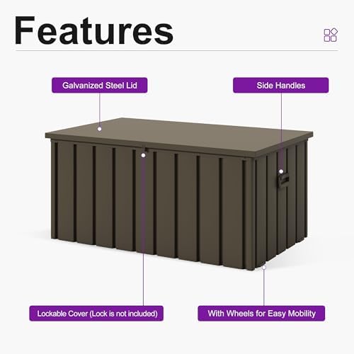 PURPLE LEAF Outdoor Deck Box 150 Gallon, Waterproof Lockable Storage, Brown
