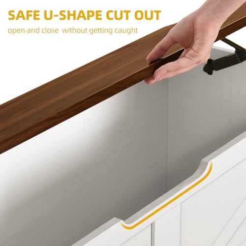 DWVO Storage Bench 47.2", Hidden Storage, Slow-Close Hinges, White/Walnut