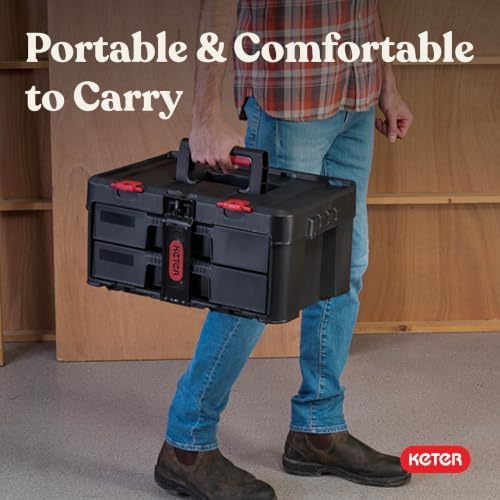 Keter Stack-n-Roll Two Drawer Tool Box for Small Parts and Power Tool Accesso...
