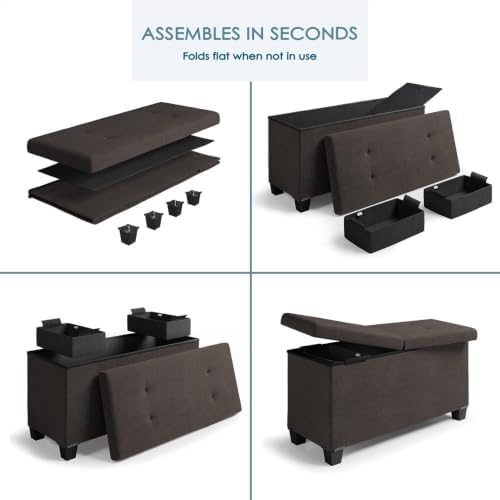 Nestl 30 Inch Storage Ottoman Bench with Storage Bins, Max 660 lbs Storage Ch...