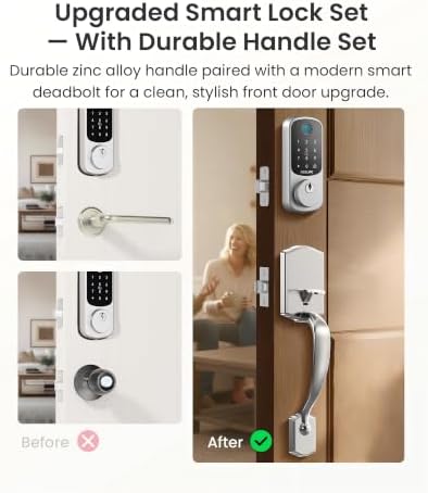 DESLOC B200 Smart Front Door Lock Handle Set, Fingerprint & App Control