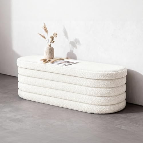 GLAXYFUR Storage Ottoman Bench, 43" Entryway Shoe Seat, Sherpa White
