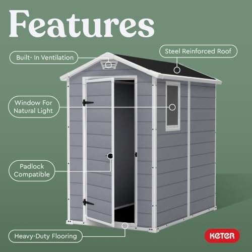 Keter Manor 4x6 Resin Outdoor Storage Shed Kit-Perfect to Store Patio Furnitu...