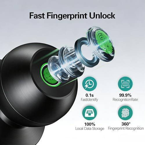 Smart Door Knob, Fingerprint Door Knob, Biometric Smart Door Lock with App Co...