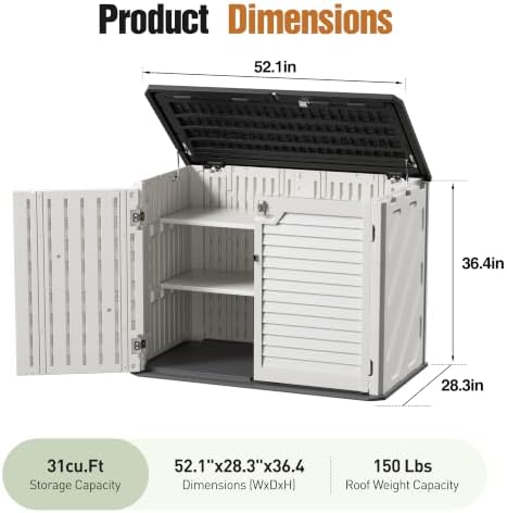 31 Cu.Ft Resin Outdoor Storage Cabinet with 2 Shelves & Floor