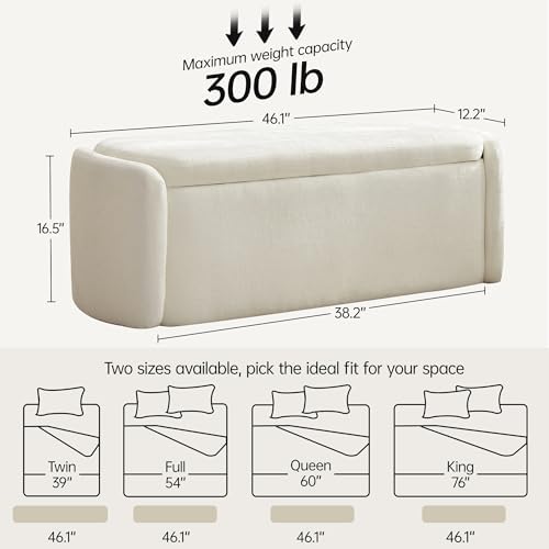 VKNOW Storage Bench, Upholstered Storage Ottoman Bench with Hinge, Cream