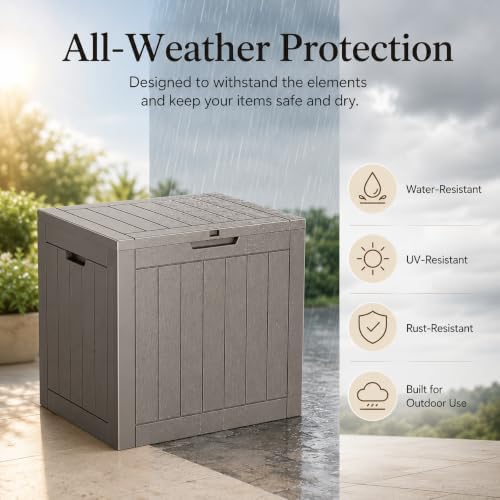 Outdoor Storage Box Resin Deck Box Waterproof Gray Brown 36 Gallon