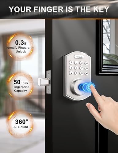 Tinewa Smart Locks for Front Door -Satin Nickel Keyless Entry Door Lock with ...