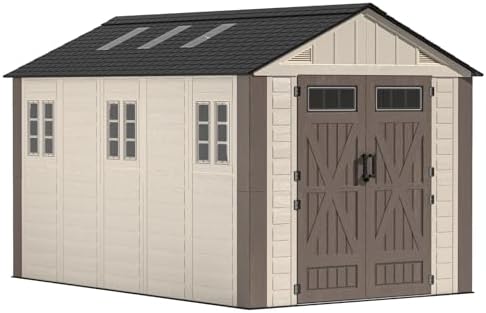 8x12 Ft Outdoor Storage Shed with Floor, Large Resin Outdoor Shed with Lockab...