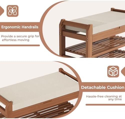 39.4" Entryway Shoe Rack Bench with Cushion, 3-Tier Storage Bench
