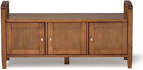 SIMPLIHOME Warm Shaker 44" Wide Solid Wood Storage Bench in Brown