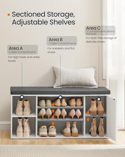 SONGMICS HOME Shoe Storage Bench, Snapsemble Superfast Assembly