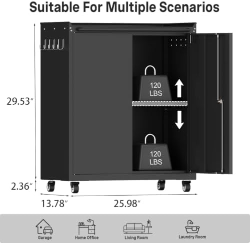 Metal Garage Storage Cabinet with Wheels, Lockable Rolling Tool Cabinet