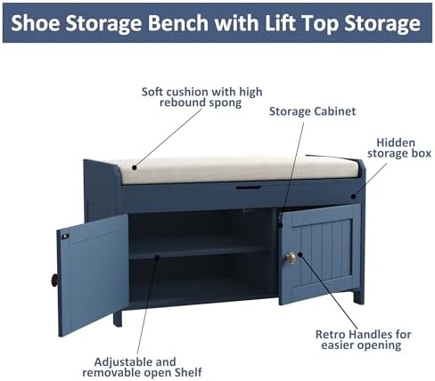 HOMEFORT 30" Shoe Bench with Lift Top Storage, Entryway Bench with Cushi...