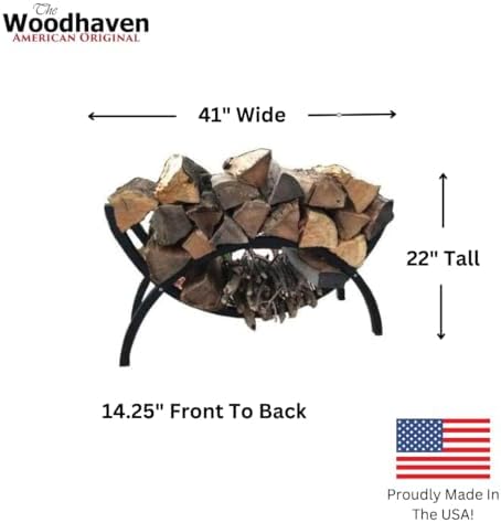 Woodhaven Black 3-Foot Crescent Firewood Rack, With Cover | Made in USA