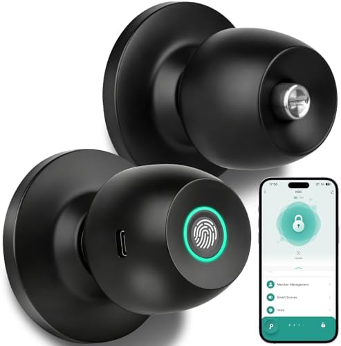 Fingerprint Door Knob Lock for Bedroom with App and Backup Keys