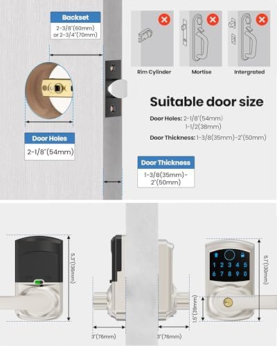 Fingerprint Smart Keyless Keypad Door Lock with Handle Biometrics Deadbolts
