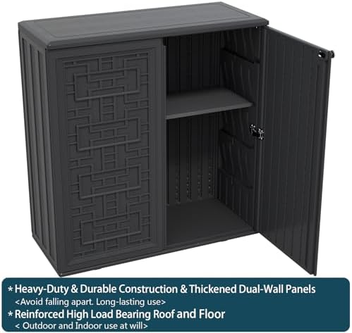 HOMSPARK Indoor/Outdoor Storage Cabinet with Doors and Shelf, 34”x15”x36” HDP...