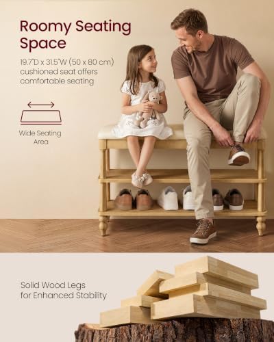 VASAGLE 2-Tier Shoe Bench, Wooden Entryway Bench, 31.5 Inches Width