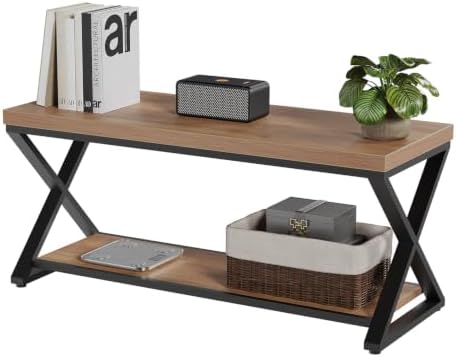 IBF Rustic Entryway Bench with Storage, Rustic Oak Wood and Metal Bench