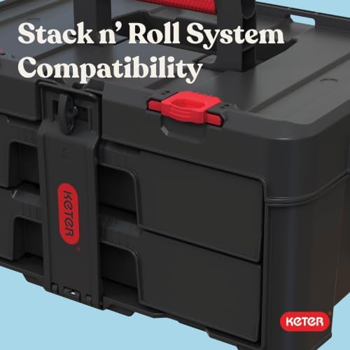 Keter Stack-n-Roll Two Drawer Tool Box for Small Parts and Power Tool Accesso...