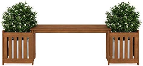 Furinno TIOMAN Outdoor Planter Box Set with Bench, Natural