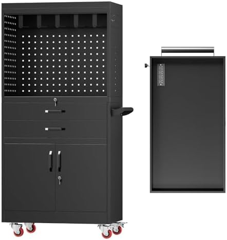 Mobile Tool Cart, Tool Chest with Locking Wheels, Charging Station