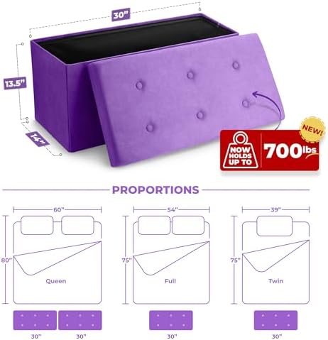 Sorbus Collapsible Storage Ottoman Bench (Purple, Medium (15” x 30” x 15”))