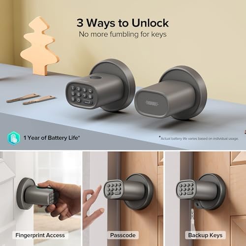 ThorBolt MD1 Fingerprint Door Knob Lock with Keypad, Titanium
