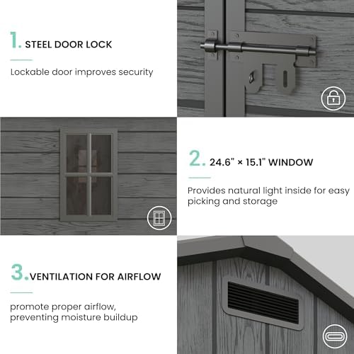 UDPATIO Outdoor Resin Storage Shed 7.5x10 FT with Floor, Dark Grey
