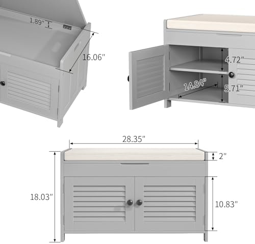 WARMHONIU Shoe Storage Bench with 2 Drawers Storage & Cushioned Seats
