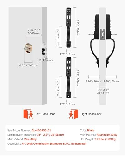 VEVOR Mechanical Keyless Entry Door Lock, 2.0 Code Upgrade, 4-7 Digits Code, ...